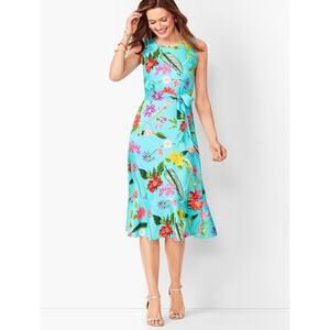 Rsvp by Talbots Floral Soft Fit and Flare Dress Sz 8 Petite Sleeveless Botanical